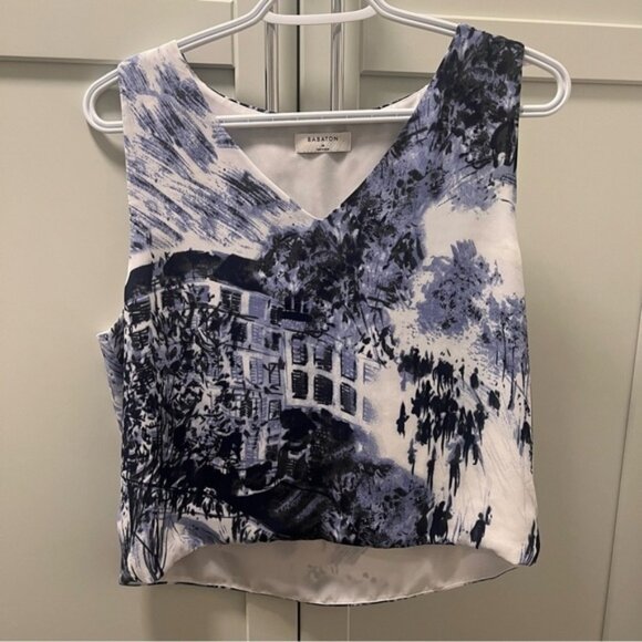 ARITZIA BABATON City Scene Blue and White Women's Crop Top Size Medium - Picture 1 of 6